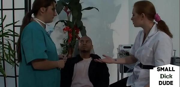  CFNM babes jerk tiny black dick at the dentist
